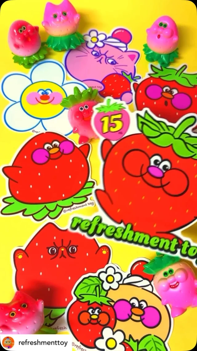 Posted @withregram • @refreshmenttoy 

Strawberry stickers🍓You can get at @angelabby_hk  Next month🇭🇰

If I get strawberry sofubi toys from factory, I will paint new colors & sell them at PopUp event💨
I don’t have strawberry sofubi in stock here right now🥲

いちごのステッカーたち🍓来月の香港のポップアップで販売します。
いちごのソフビは在庫が手元にないので、間に合えば新色で販売したいと思います🎨工場から届くの待ち中⏳

refreshment toy POP UP in Hong Kong
2025.5.19. (Mon)-2025.5.24. (Sat)
At angel abby GALLERY @angelabby_gallery

#refreshmenttoy #angelabby_hk
#sofubi #ソフビ